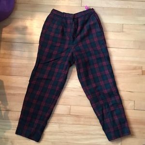 vintage cropped burgundy and dark green plaid pants